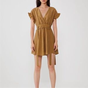 🛍️ ZARA Brown V-Neck Mini Dress w. Ruffles & Sides Tie - Size M